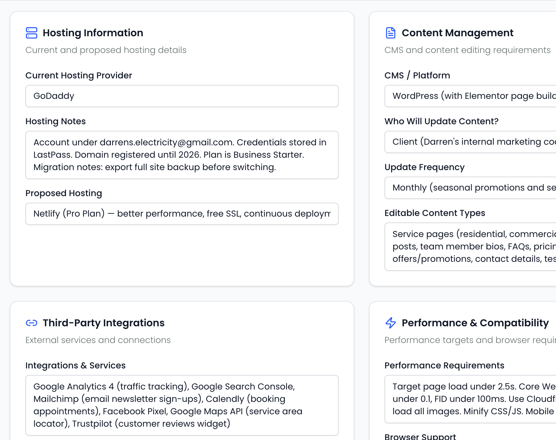 Troov Studio Technical Specs - Hosting, CMS, integrations, and performance requirements