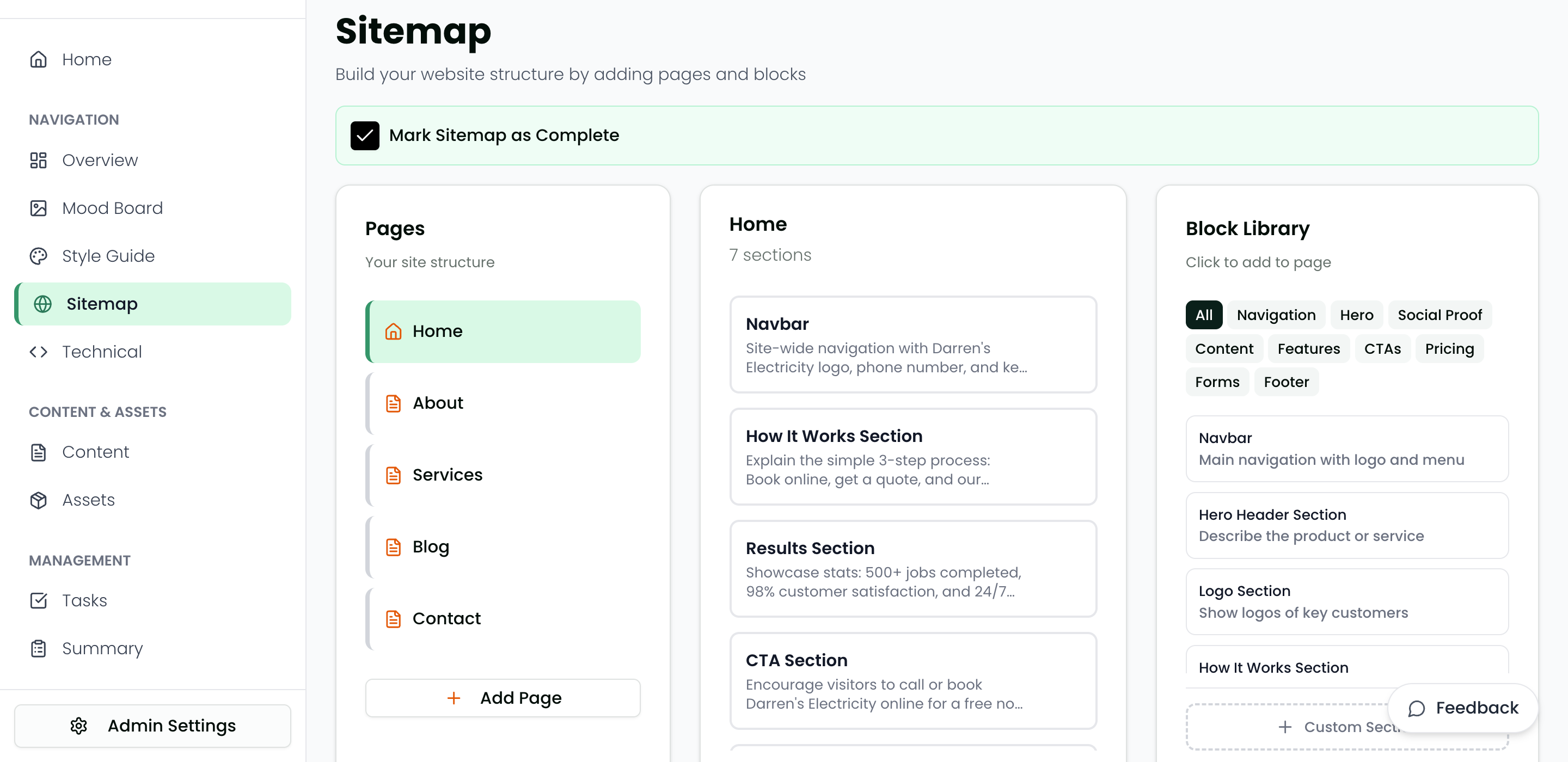 Troov Studio Sitemap - Build your website structure with pages and blocks
