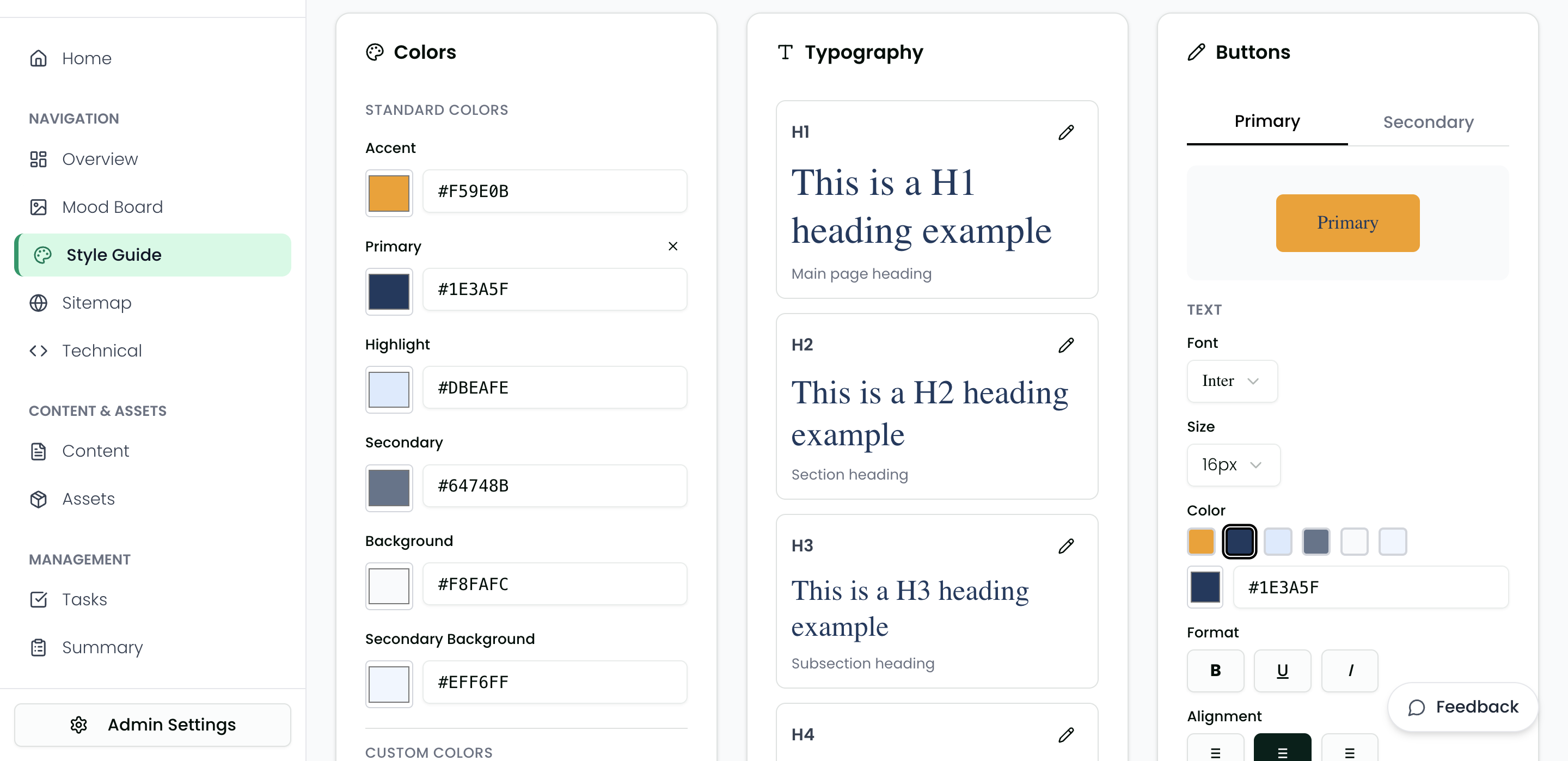 Troov Studio Style Guide - Colors, typography, and button styles configuration